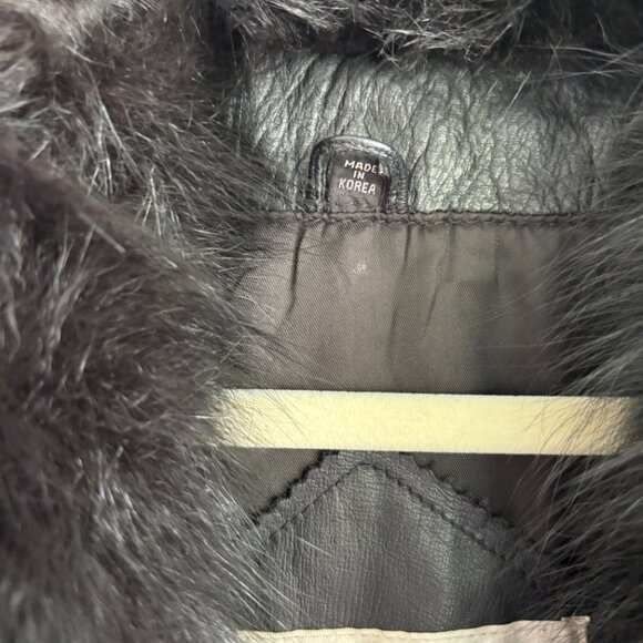 Design Assets Womens Leather & Dyed Fox Fur Coat Long Sleeve Black Size Medium - Picture 5 of 6